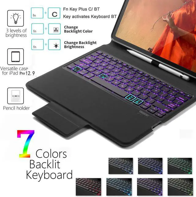 Alt view image 2 of 7 - iPad Pro 12.9 Case with Keyboard 2018 with Pencil Holder Auto Sleep & Wake Magnetical Wireless Keyboard Stand Smart Case Cover for Apple iPad Pro 12.9 inch 2018 (Not for 2017/2015) Black