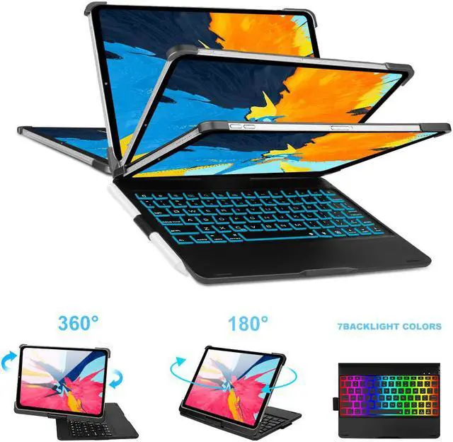 Main image of Keyboard Case for iPad Pro 11 2018 Werleo 7 Color Backlit Bluetooth Keyboard Case Folio Smart 360 Rotate Stand Keyboard Cover with Pencil Holder and Auto Sleep / Wake for iPad Pro 11 inch Black