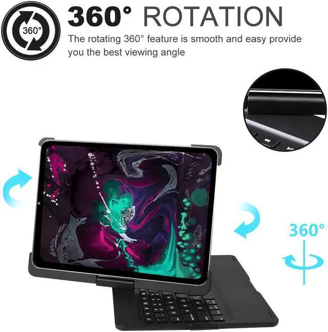 Alt view image 3 of 7 - Keyboard Case for iPad Pro 11 2018 Werleo 7 Color Backlit Bluetooth Keyboard Case Folio Smart 360 Rotate Stand Keyboard Cover with Pencil Holder and Auto Sleep / Wake for iPad Pro 11 inch Black