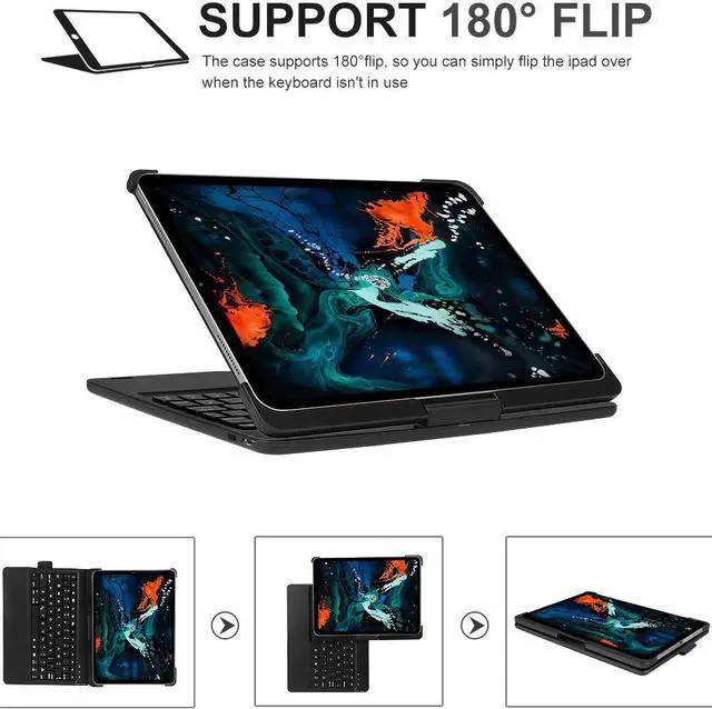 Alt view image 4 of 7 - Keyboard Case for iPad Pro 11 2018 Werleo 7 Color Backlit Bluetooth Keyboard Case Folio Smart 360 Rotate Stand Keyboard Cover with Pencil Holder and Auto Sleep / Wake for iPad Pro 11 inch Black