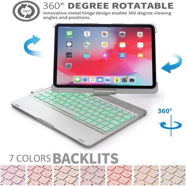 Main image of Keyboard Case for iPad Pro 11 2018 Werleo 7 Color Backlit Bluetooth Keyboard Case Folio Smart 360 Rotate Stand Keyboard Cover with Pencil Holder and Auto Sleep / Wake for iPad Pro 11 inch Black