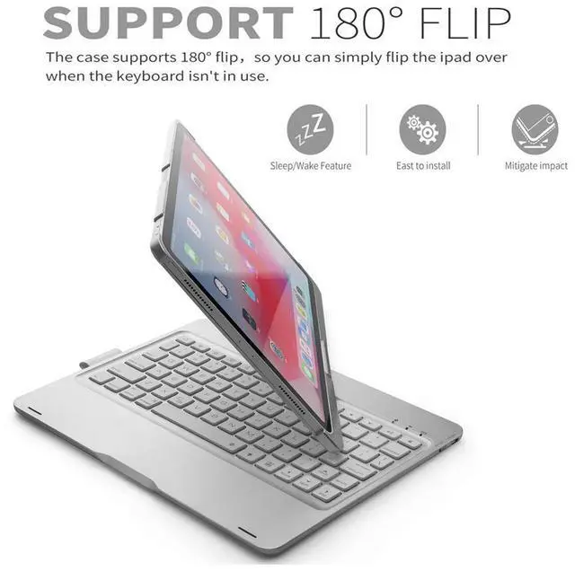 Alt view image 3 of 7 - Keyboard Case for iPad Pro 11 2018 Werleo 7 Color Backlit Bluetooth Keyboard Case Folio Smart 360 Rotate Stand Keyboard Cover with Pencil Holder and Auto Sleep / Wake for iPad Pro 11 inch Black
