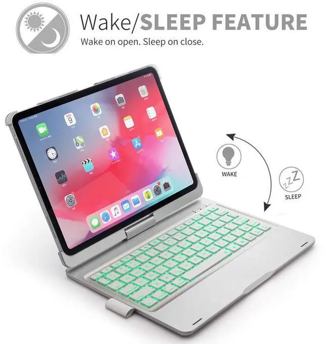 Alt view image 4 of 7 - Keyboard Case for iPad Pro 11 2018 Werleo 7 Color Backlit Bluetooth Keyboard Case Folio Smart 360 Rotate Stand Keyboard Cover with Pencil Holder and Auto Sleep / Wake for iPad Pro 11 inch Black
