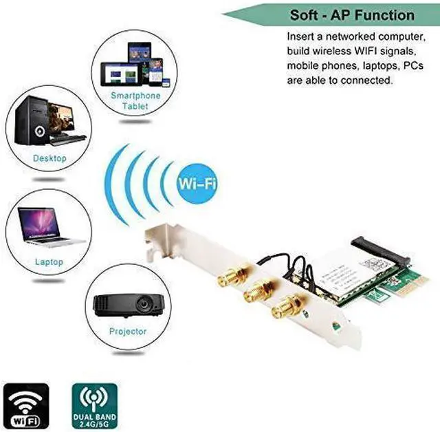 Alt view image 2 of 7 - Werleo WiFi Card 450M Dual Band 5GHz / 2.4GHz PCI-E Wireless WiFi Network Adapter Card for PC - WIE5300