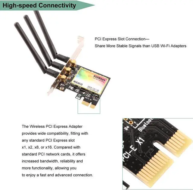 Alt view image 2 of 7 - WiFi Card AP 11N 450Mbps Network Card Werleo Wireless WiFi PCIe Network Adapter Card 5GHz / 2.4GHz Dual Band PCI Express Network Card with 3×3.5dBi High Gain Antenna for Desktop PC