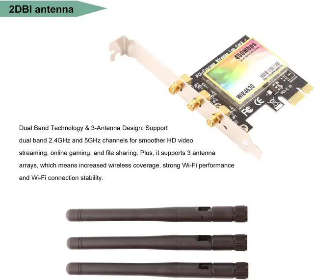 Alt view image 6 of 7 - WiFi Card AP 11N 450Mbps Network Card Werleo Wireless WiFi PCIe Network Adapter Card 5GHz / 2.4GHz Dual Band PCI Express Network Card with 3×3.5dBi High Gain Antenna for Desktop PC