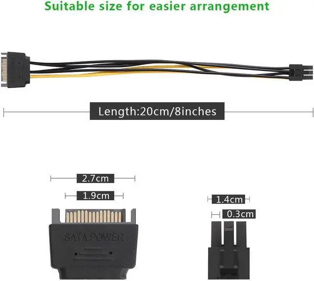 Alt view image 5 of 6 - Sata Power Cable Sata15 Pin to 6 Pin PCI Express Graphics Video Card Power Cable Adapter - 8 inch