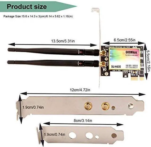 Alt view image 4 of 7 - Werleo Dual Band 600 Mbps WiFi Card 11N Wireless Dual Band 2.4GHz 300Mbps + 5GHz 300Mbps PCI Express PCIe Wi-Fi Adapter for PCs-PCIe Wireless Network Adapters-PCIe Wi-Fi Cards - N600