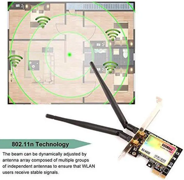 Alt view image 2 of 7 - Werleo Dual Band 600 Mbps WiFi Card 11N Wireless Dual Band 2.4GHz 300Mbps + 5GHz 300Mbps PCI Express PCIe Wi-Fi Adapter for PCs-PCIe Wireless Network Adapters-PCIe Wi-Fi Cards - N600