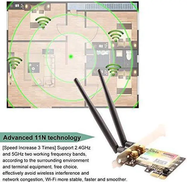 Alt view image 5 of 7 - Werleo WiFi Card 300Mbps Dual-Band PCIe Express Bluetooth Adapter Network Card WLAN WiFi Adapter with Bluetooth 4.0 for Desktop PC Adapter - WAE3422
