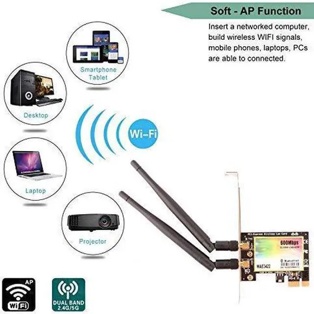 Alt view image 2 of 7 - Werleo WiFi Card 300Mbps Dual-Band PCIe Express Bluetooth Adapter Network Card WLAN WiFi Adapter with Bluetooth 4.0 for Desktop PC Adapter - WAE3422