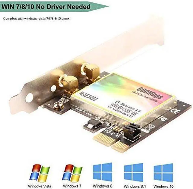 Alt view image 4 of 7 - Werleo WiFi Card 300Mbps Dual-Band PCIe Express Bluetooth Adapter Network Card WLAN WiFi Adapter with Bluetooth 4.0 for Desktop PC Adapter - WAE3422