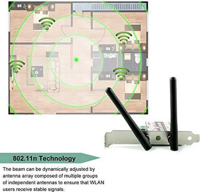 Alt view image 3 of 6 - Werleo 300Mbps Dual Band Wireless PCI-E Express Card 2.4GHz 300Mbps / 5GHz 300Mbps WiFi Network Adapter Card Support with 2PCS Antenna for Win7 Win8 Win10