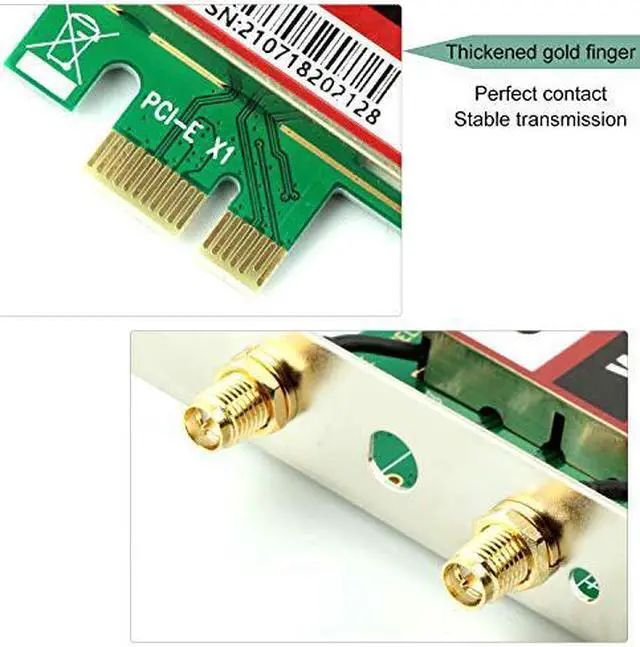 Alt view image 5 of 6 - Werleo 300Mbps Dual Band Wireless PCI-E Express Card 2.4GHz 300Mbps / 5GHz 300Mbps WiFi Network Adapter Card Support with 2PCS Antenna for Win7 Win8 Win10