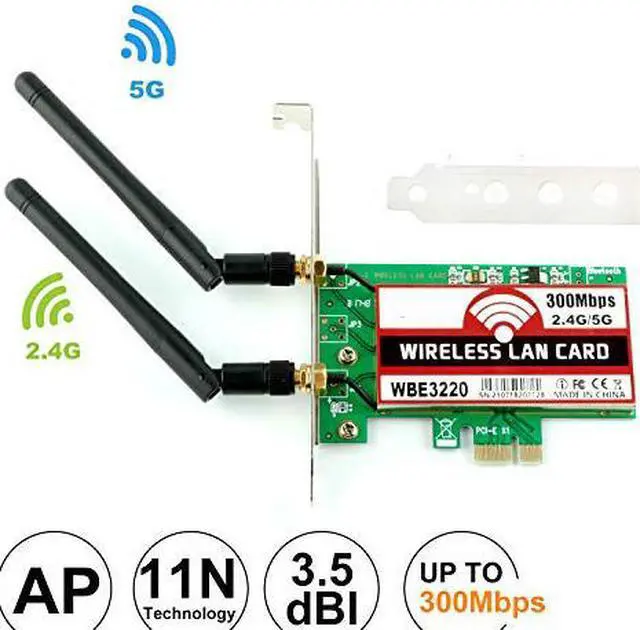 Main image of Werleo 300Mbps Dual Band Wireless PCI-E Express Card 2.4GHz 300Mbps / 5GHz 300Mbps WiFi Network Adapter Card Support with 2PCS Antenna for Win7 Win8 Win10