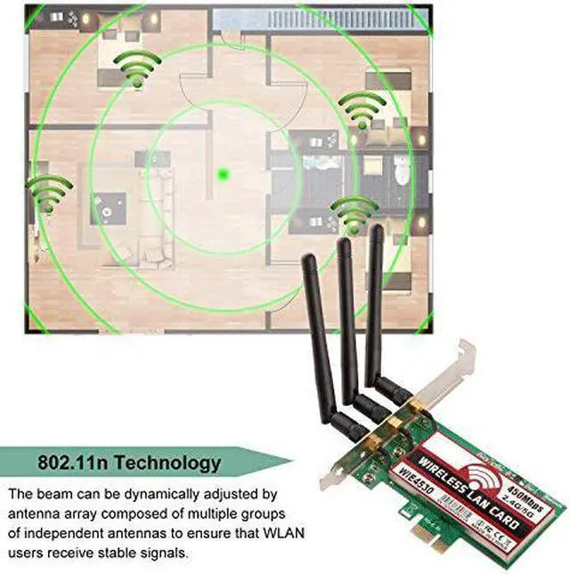 Alt view image 2 of 7 - Dual Band 450Mbps Wireless PCI-E Express Card WiFi Network Adapter Card Support Dual Band (2.4GHz 450Mbps or 5GHz 450Mbps) with 3PCS Antenna for Win7/Win8/Win10 - WIE4530