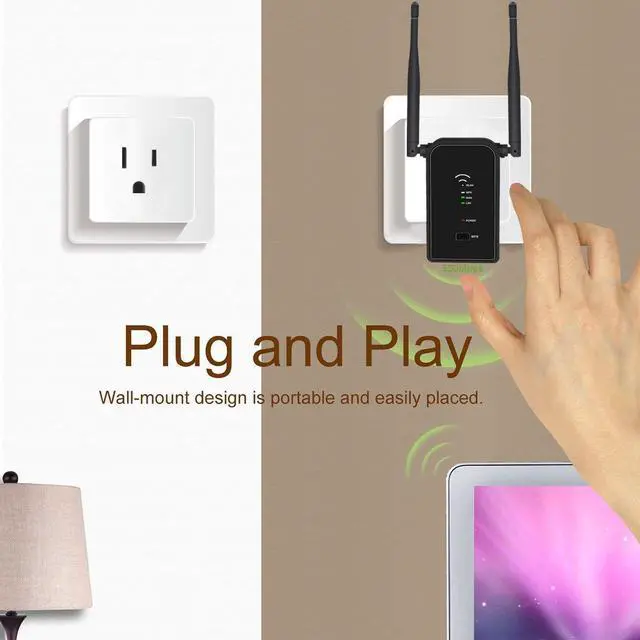 Alt view image 4 of 7 - WiFi Extender Long Range Wi-Fi Repeater Wireless Access Point Signal Booster Mini Router Expand WiFi to WiFi Dead Zones 2 External Antennas for Better Reception and Faster Internet Surfing - 300Mbps