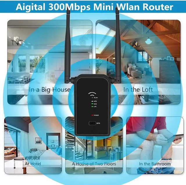 Alt view image 6 of 7 - WiFi Extender Long Range Wi-Fi Repeater Wireless Access Point Signal Booster Mini Router Expand WiFi to WiFi Dead Zones 2 External Antennas for Better Reception and Faster Internet Surfing - 300Mbps