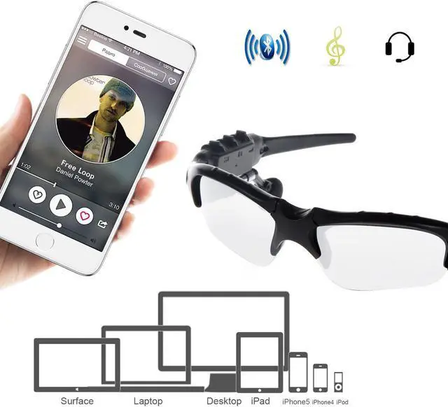 Alt view image 3 of 6 - Werleo Sunglasses Headset Headphone Bluetooth Wireless Music Sunglasses Headsets Compatible iPhone Samsung LG and Smart Phones PC Tablets