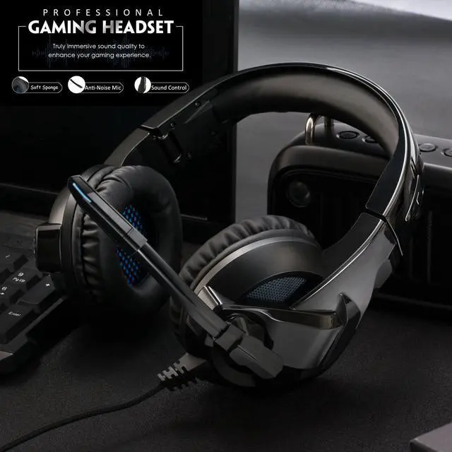 Alt view image 2 of 6 - Werleo Gaming Headset for PS4 PC Xbox One Controller Noise Cancelling Over Ear Headphones with Mic Soft Memory Earmuffs for Laptop Mac Switch Games