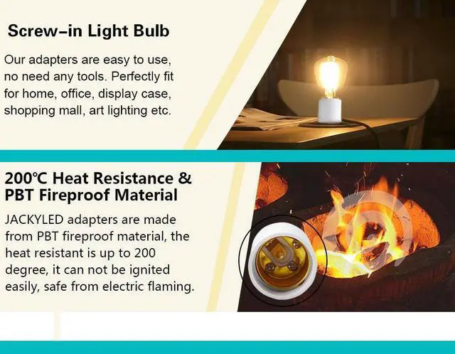 Alt view image 5 of 7 - Werleo GU24 to E26 E27 Adapter 10-pack Heat Resistant Up to 200 Degree Fire Resistant Converts GU24 Pin Base Fixture to E26 E27 Standard Screw in Socket