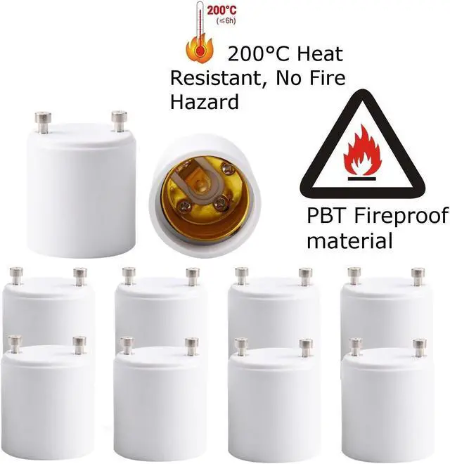 Alt view image 4 of 7 - Werleo GU24 to E26 E27 Adapter 10-pack Heat Resistant Up to 200 Degree Fire Resistant Converts GU24 Pin Base Fixture to E26 E27 Standard Screw in Socket