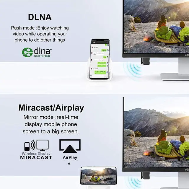 Alt view image 5 of 6 - WERLEO Display Dongle 2 in 1 Support Wireless and Wired, Compatible with Phone to HDMI Adapter for TV 1080P HDMI Miracast Dongle Compatible for Windows Android iOS Smartphone Tablet iPhone iPad Laptop