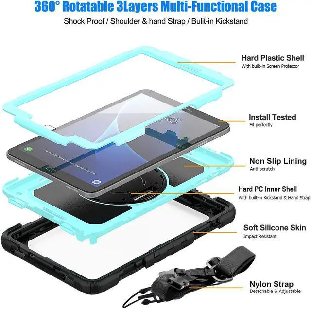 Alt view image 4 of 5 - Galaxy Tab A 10.1 Case T580 T585 T587 Case Cover WERLEO [Full-Body] Drop Proof Case with 360 Rotating Stand [Hand Strap] [Screen Protector] Pencil Holder for Samsung Tab A 10.1 inch