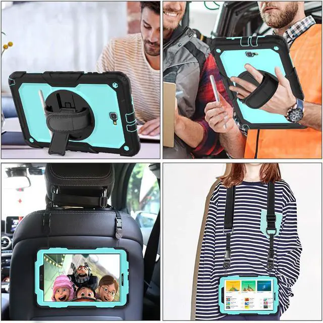 Alt view image 5 of 5 - Galaxy Tab A 10.1 Case T580 T585 T587 Case Cover WERLEO [Full-Body] Drop Proof Case with 360 Rotating Stand [Hand Strap] [Screen Protector] Pencil Holder for Samsung Tab A 10.1 inch