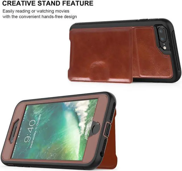 Alt view image 5 of 7 - iPhone 6 7 8 Plus Case Werleo Full-Body Heavy Duty Protection Case with a Dual Layer Wallet designlot & Kickstand for iPhone 6 7 8 Plus 5.5 inch PC TPU and PU Leather 3 Layer Hybrid Case