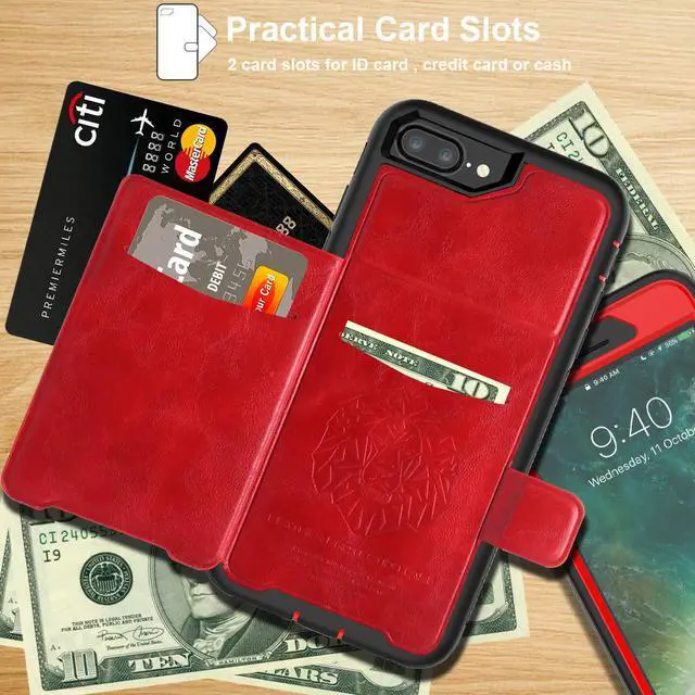 Alt view image 3 of 7 - iPhone 6 7 8 Plus Case Werleo Full-Body Heavy Duty Protection Case with a Dual Layer Wallet designlot & Kickstand for iPhone 6 7 8 Plus 5.5 inch PC TPU and PU Leather 3 Layer Hybrid Case