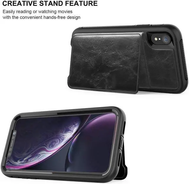 Alt view image 4 of 7 - iPhone XR Case with Wallet Full-Body Military Grade Protection Case with a Dual Layer Wallet designlot & Kickstand for iPhone XR 2018 Release for Girl Women Men