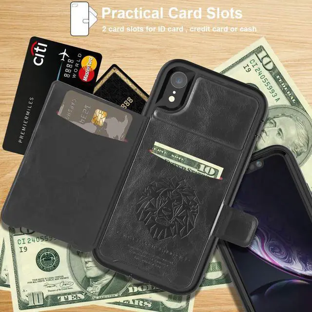Alt view image 2 of 7 - iPhone XR Case with Wallet Full-Body Military Grade Protection Case with a Dual Layer Wallet designlot & Kickstand for iPhone XR 2018 Release for Girl Women Men