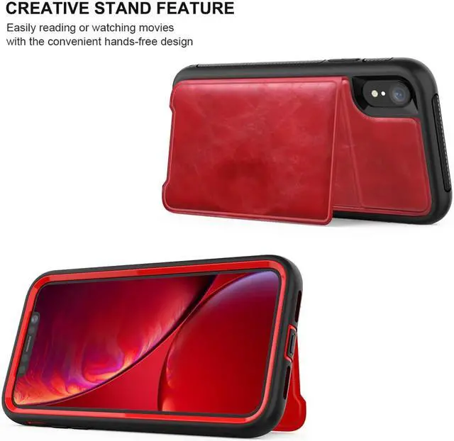 Alt view image 6 of 7 - iPhone XR Case with Wallet Full-Body Military Grade Protection Case with a Dual Layer Wallet designlot & Kickstand for iPhone XR 2018 Release for Girl Women Men