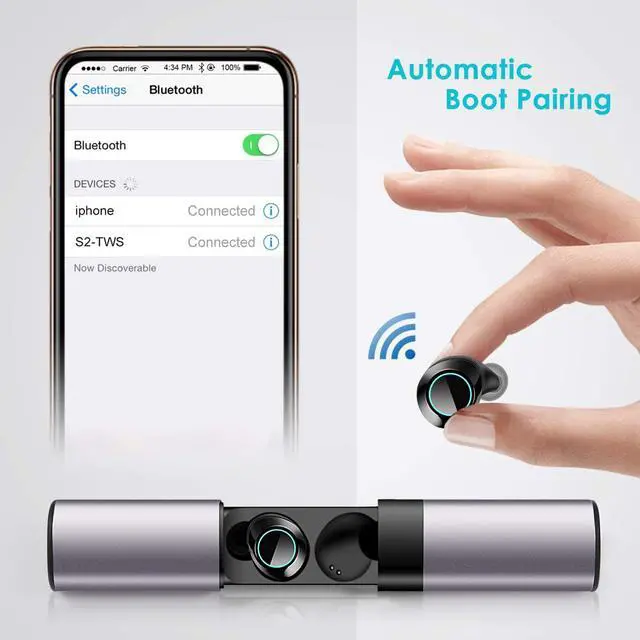 Alt view image 3 of 7 - Wireless Earbuds 5.0 True Wireless Bluetooth Headphones 3D Stereo Sound Wireless Headphones Mini Sweatproof Sport Headsets in-Ear Noise with Built-in Mic and Charging Case