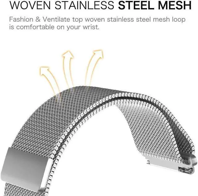 Alt view image 4 of 7 - Werleo Compatible Galaxy Watch 42mm / Gear Sport Bands 20mm Stainless Steel Band + Milanese Loop Mesh Replacement Bracelet Metal Strap Compatible Galaxy Watch 42mm/Ticwatch E/Galaxy Watch Active 40mm