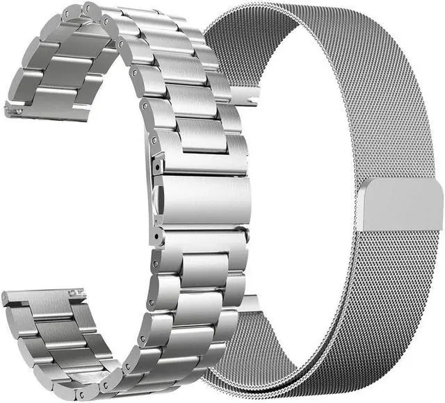 Alt view image 2 of 7 - Werleo Compatible Galaxy Watch 42mm / Gear Sport Bands 20mm Stainless Steel Band + Milanese Loop Mesh Replacement Bracelet Metal Strap Compatible Galaxy Watch 42mm/Ticwatch E/Galaxy Watch Active 40mm