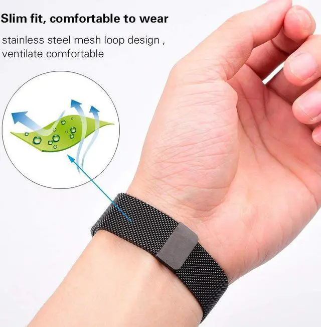 Alt view image 4 of 7 - Werleo Compatible Galaxy Watch 46mm Bands / Gear S3 Frontier / Classic Bands Set 2 Pack Stainless Steel Metal + Milanese Loop Mesh Strap Replacement Ticwatch Pro Galaxy Watch 46mm Smartwatch