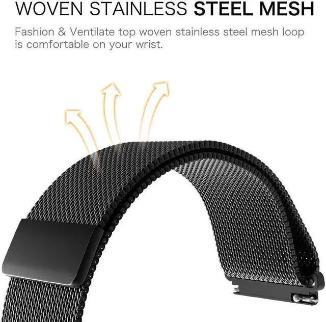 Alt view image 6 of 7 - Werleo Compatible Galaxy Watch 46mm Bands / Gear S3 Frontier / Classic Bands Set 2 Pack Stainless Steel Metal + Milanese Loop Mesh Strap Replacement Ticwatch Pro Galaxy Watch 46mm Smartwatch