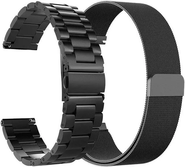 Alt view image 2 of 7 - Werleo Compatible Galaxy Watch 46mm Bands / Gear S3 Frontier / Classic Bands Set 2 Pack Stainless Steel Metal + Milanese Loop Mesh Strap Replacement Ticwatch Pro Galaxy Watch 46mm Smartwatch