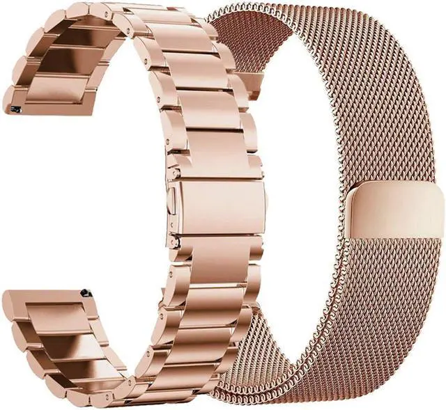 Alt view image 2 of 7 - Werleo Compatible Galaxy Watch 46mm Bands / Gear S3 Frontier / Classic Bands Set 2 Pack Stainless Steel Metal + Milanese Loop Mesh Strap Replacement Ticwatch Pro Galaxy Watch 46mm Smartwatch