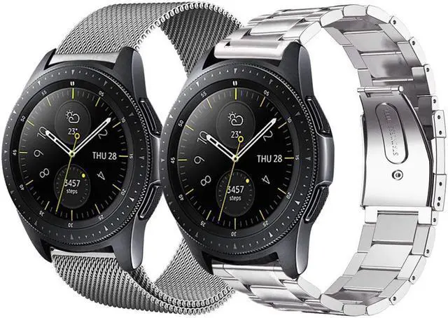 Main image of Werleo Compatible Galaxy Watch 46mm Bands / Gear S3 Frontier / Classic Bands Set 2 Pack Stainless Steel Metal + Milanese Loop Mesh Strap Replacement Ticwatch Pro Galaxy Watch 46mm Smartwatch