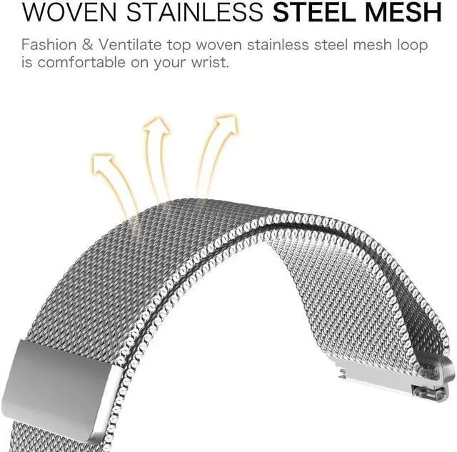 Alt view image 5 of 7 - Werleo Compatible Galaxy Watch 46mm Bands / Gear S3 Frontier / Classic Bands Set 2 Pack Stainless Steel Metal + Milanese Loop Mesh Strap Replacement Ticwatch Pro Galaxy Watch 46mm Smartwatch