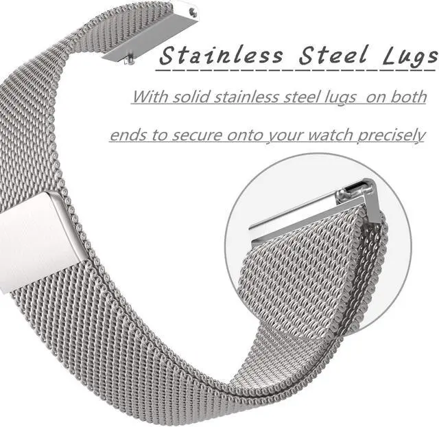 Alt view image 6 of 7 - Werleo Compatible Galaxy Watch 46mm Bands / Gear S3 Frontier / Classic Bands Set 2 Pack Stainless Steel Metal + Milanese Loop Mesh Strap Replacement Ticwatch Pro Galaxy Watch 46mm Smartwatch