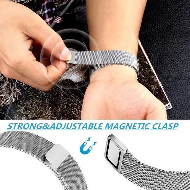 Alt view image 3 of 7 - Werleo Compatible Galaxy Watch 46mm Bands / Gear S3 Frontier / Classic Bands Set 2 Pack Stainless Steel Metal + Milanese Loop Mesh Strap Replacement Ticwatch Pro Galaxy Watch 46mm Smartwatch