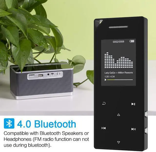 Alt view image 6 of 7 - RUIZU Mp3 Player with Bluetooth Music Player with FM Radio Built-in Speaker Heavy Metal Touch Button 80hrs Playback 128GB Expandable Black