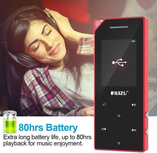 Alt view image 6 of 7 - RUIZU Mp3 Player with Bluetooth Music Player with FM Radio Built-in Speaker Heavy Metal Touch Button 80hrs Playback 128GB Expandable Black