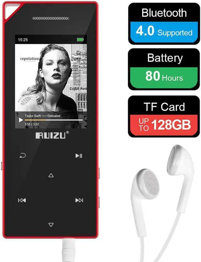 Main image of RUIZU Mp3 Player with Bluetooth Music Player with FM Radio Built-in Speaker Heavy Metal Touch Button 80hrs Playback 128GB Expandable Black
