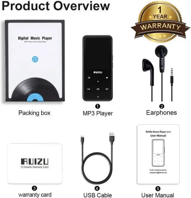 Alt view image 7 of 7 - MP3 Player with Bluetooth 4.1 RUIZU Portable Lossless Sound Music Player with FM Radio Video Playback Voice Recorder Touchsrcreen Button Photo Playback Expandable up to 128GB TF Card