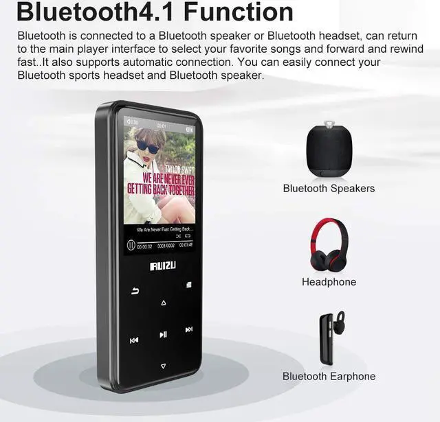 Alt view image 4 of 7 - MP3 Player with Bluetooth 4.1 RUIZU Portable Lossless Sound Music Player with FM Radio Video Playback Voice Recorder Touchsrcreen Button Photo Playback Expandable up to 128GB TF Card